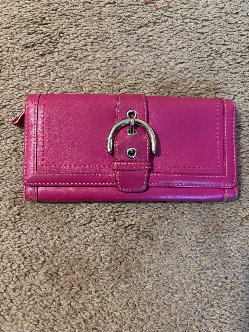 Coach Pink Leather Continental Wallet with Silver Buckle